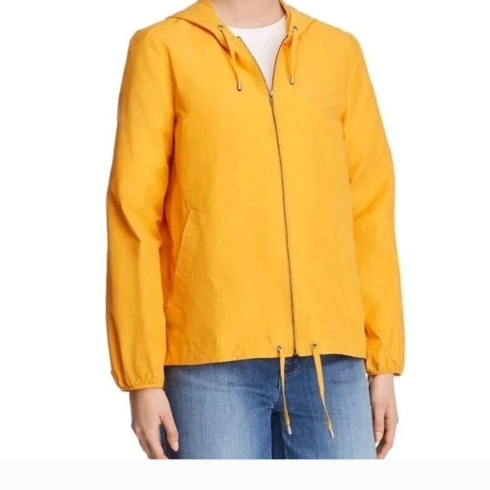 Eileen Fisher Women`s Deep Yellow Orange Hooded Zip-Up Jacket Windbreaker Size L